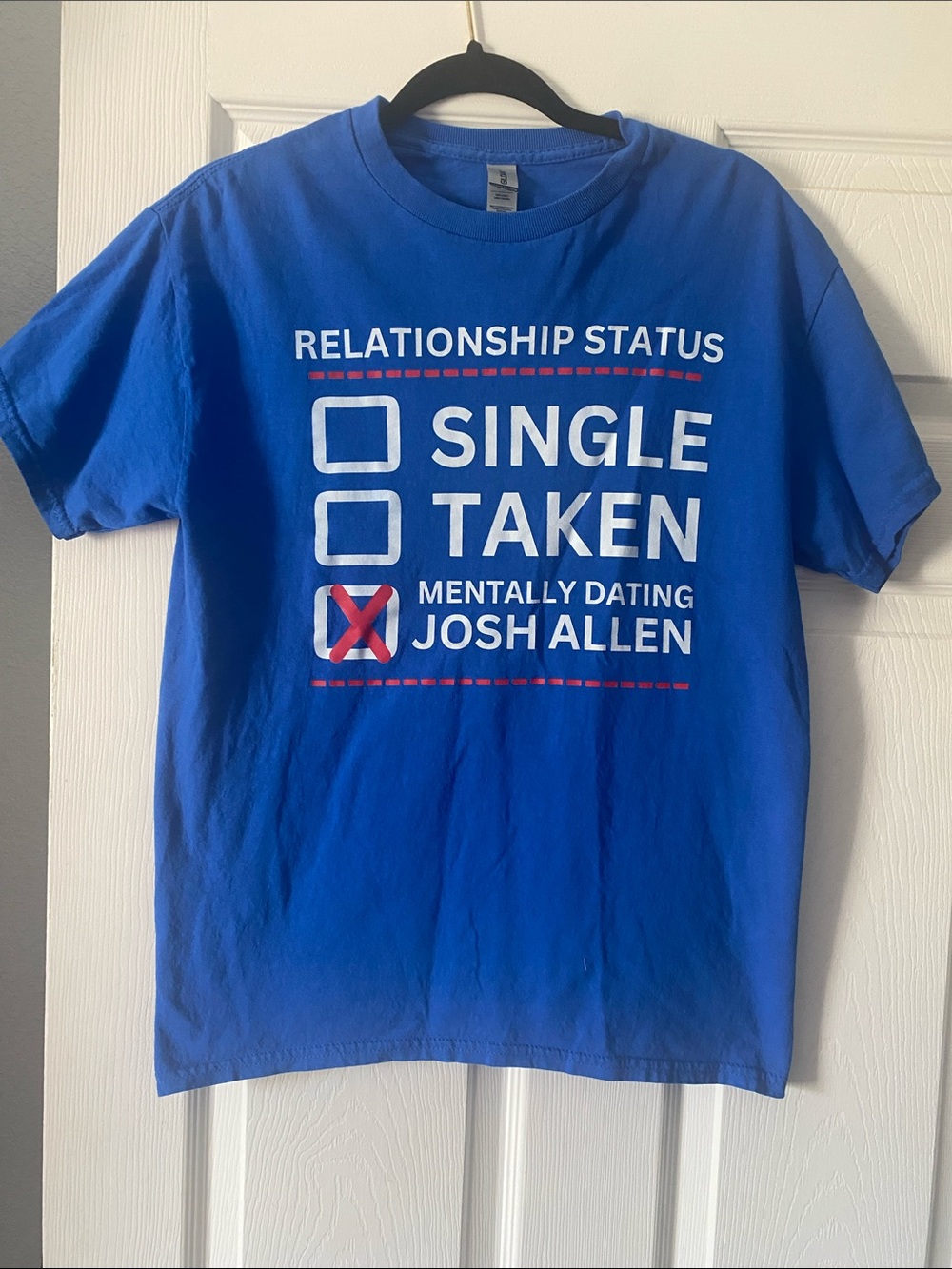 Gildan Royal Blue Graphic Tee with White and Red Print